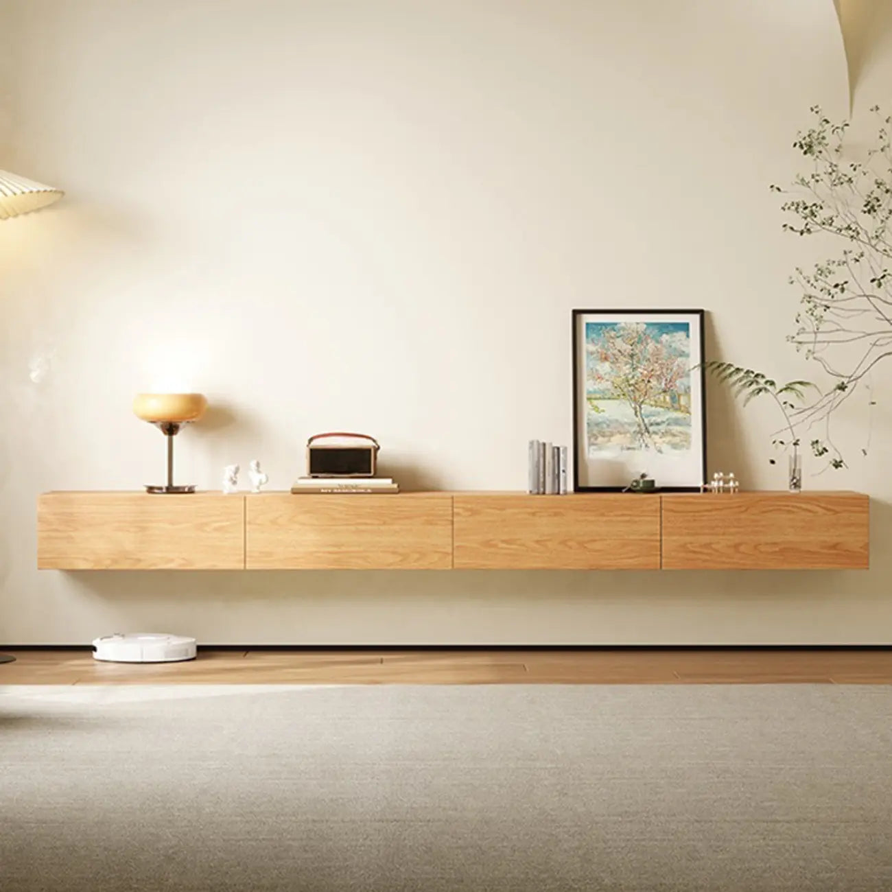 Meuble TV mural rectangulaire en bois naturel pour salon