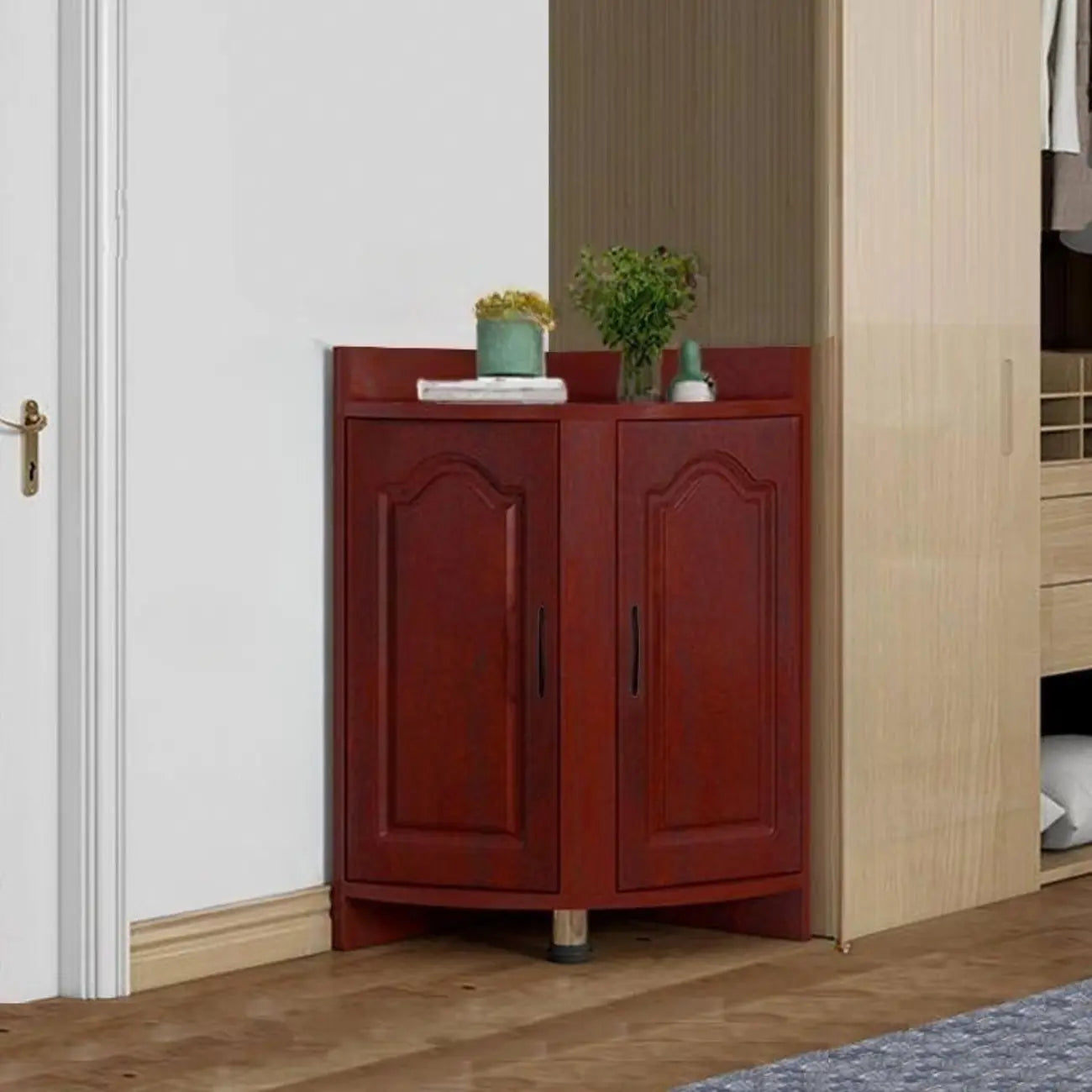 Armoire de rangement d'angle classique en bois recyclé