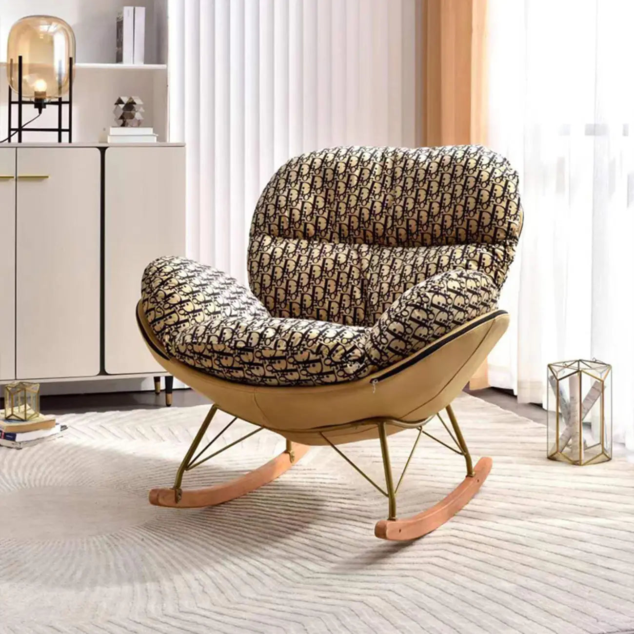 Fauteuil à bascule ergonomique moderne à oreilles avec revêtement rembourré