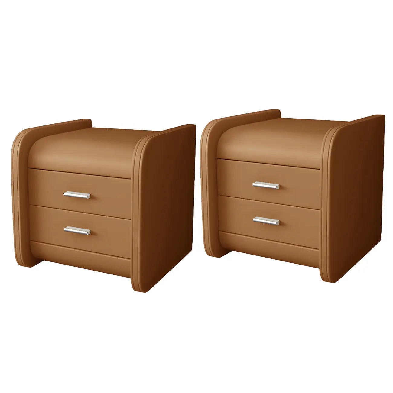 Table de chevet moderne à bords arrondis avec 2 tiroirs en cuir beige