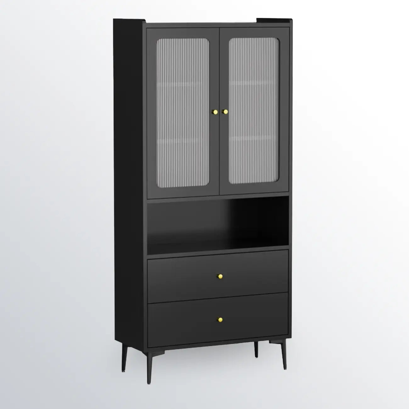 Armoire de rangement moderne noire avec étagère extérieure et tiroirs
