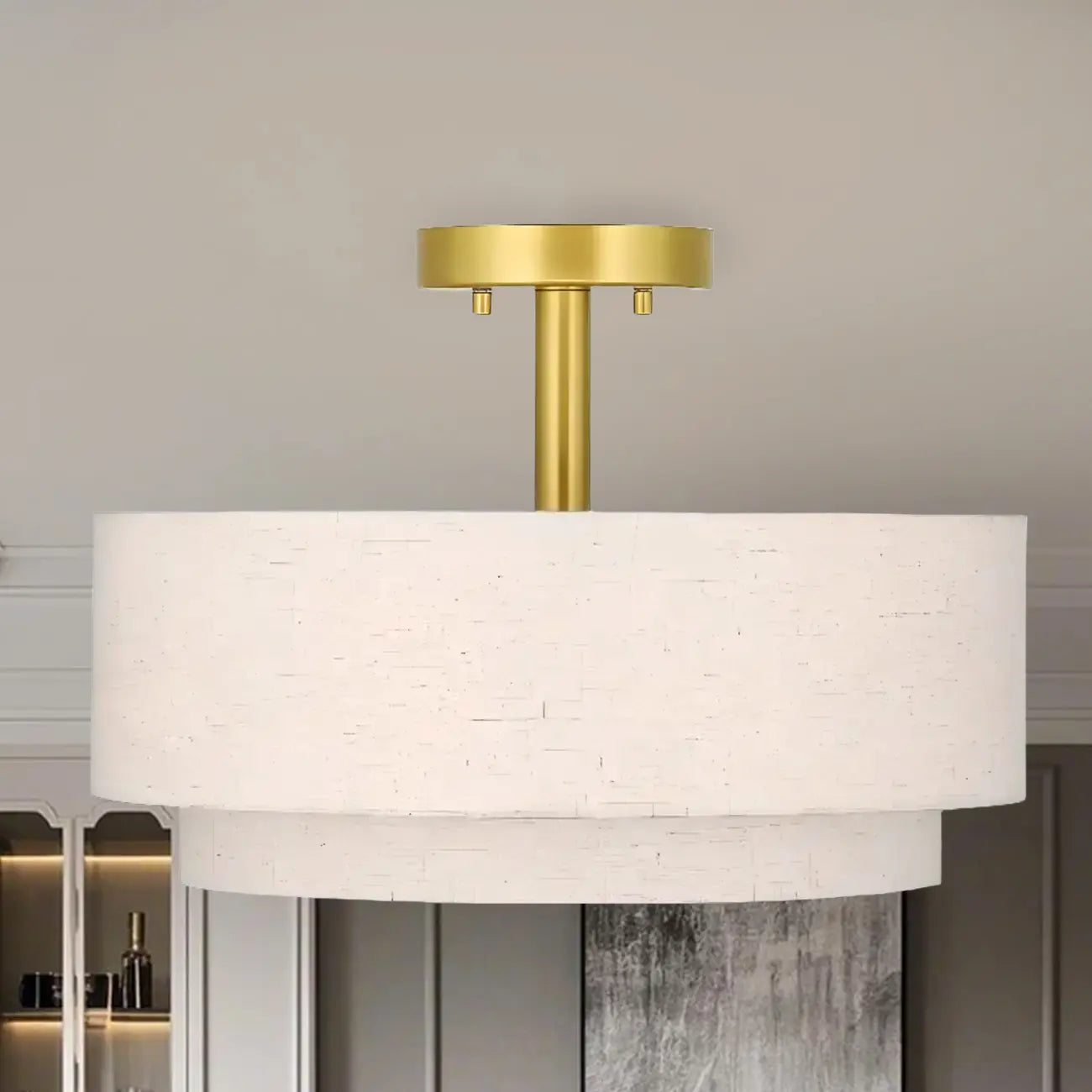 Plafonnier cylindrique à deux niveaux en tissu pour salon moderne