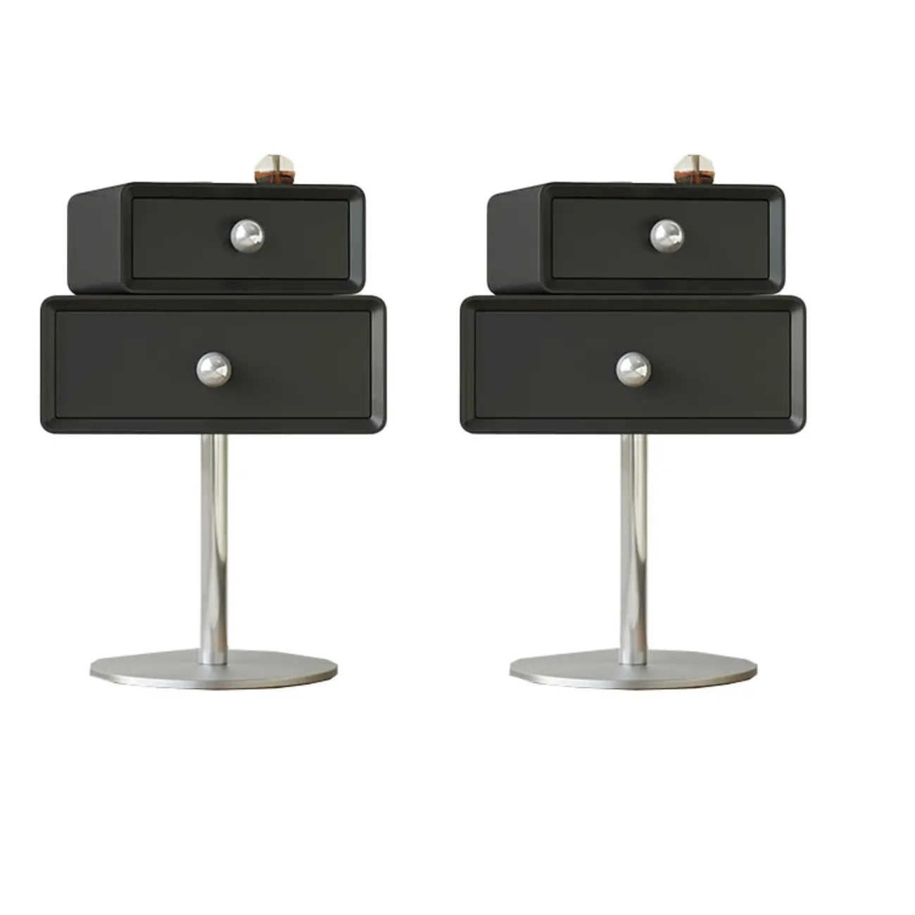 Table de chevet moderne en métal et bois avec 2 tiroirs pivotants