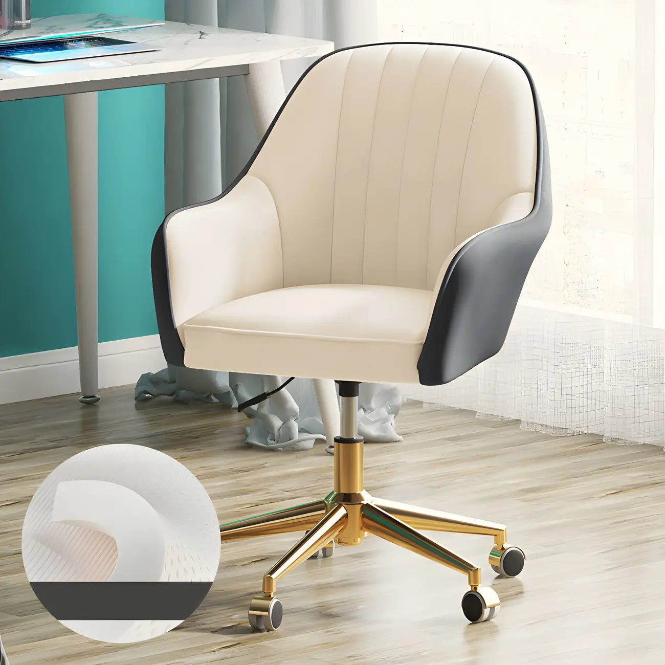 Fauteuil de bureau pivotant moderne en cuir jaune