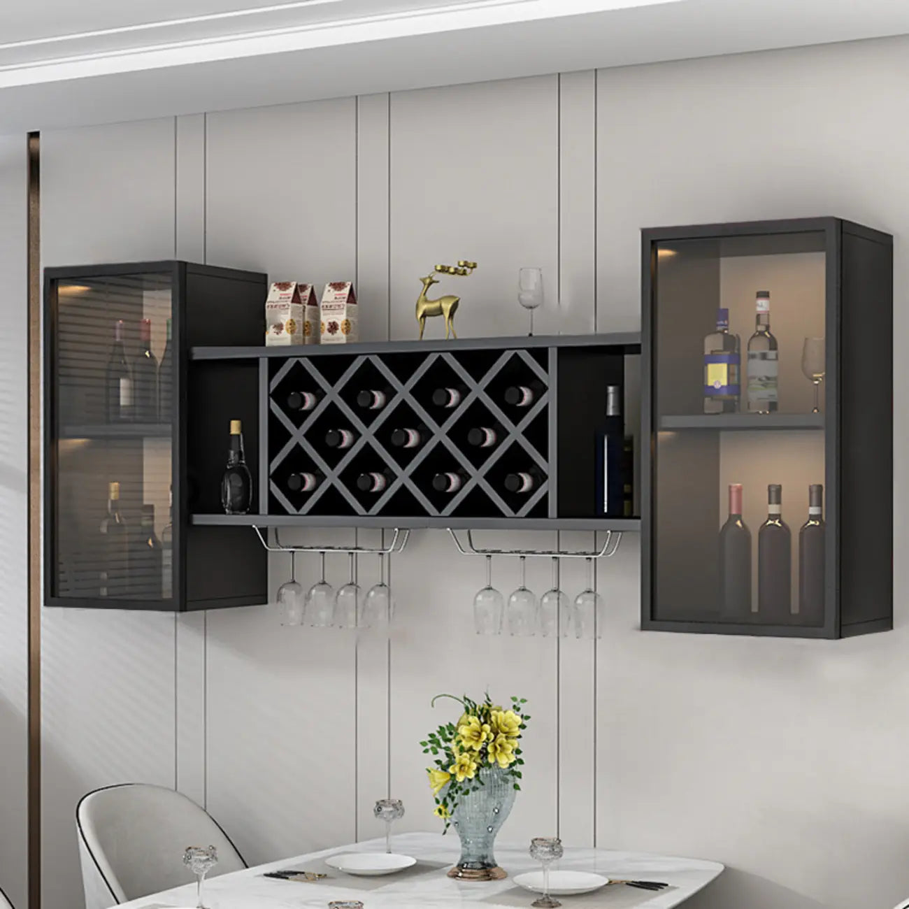 Casier à vin mural moderne avec rangement pour verres et bouteilles