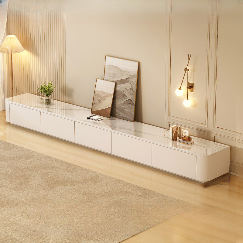 Meuble TV moderne en bois avec tiroirs et système de gestion des câbles