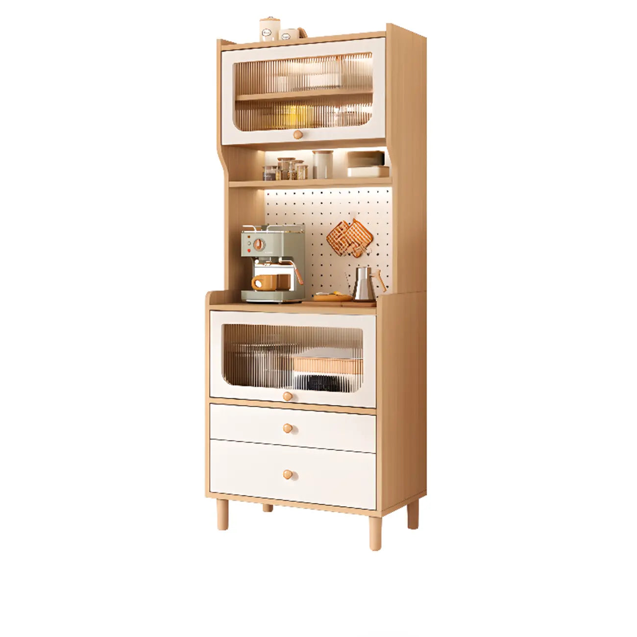 Buffet de rangement en bois de noyer avec panneaux perforés et portes en rotin