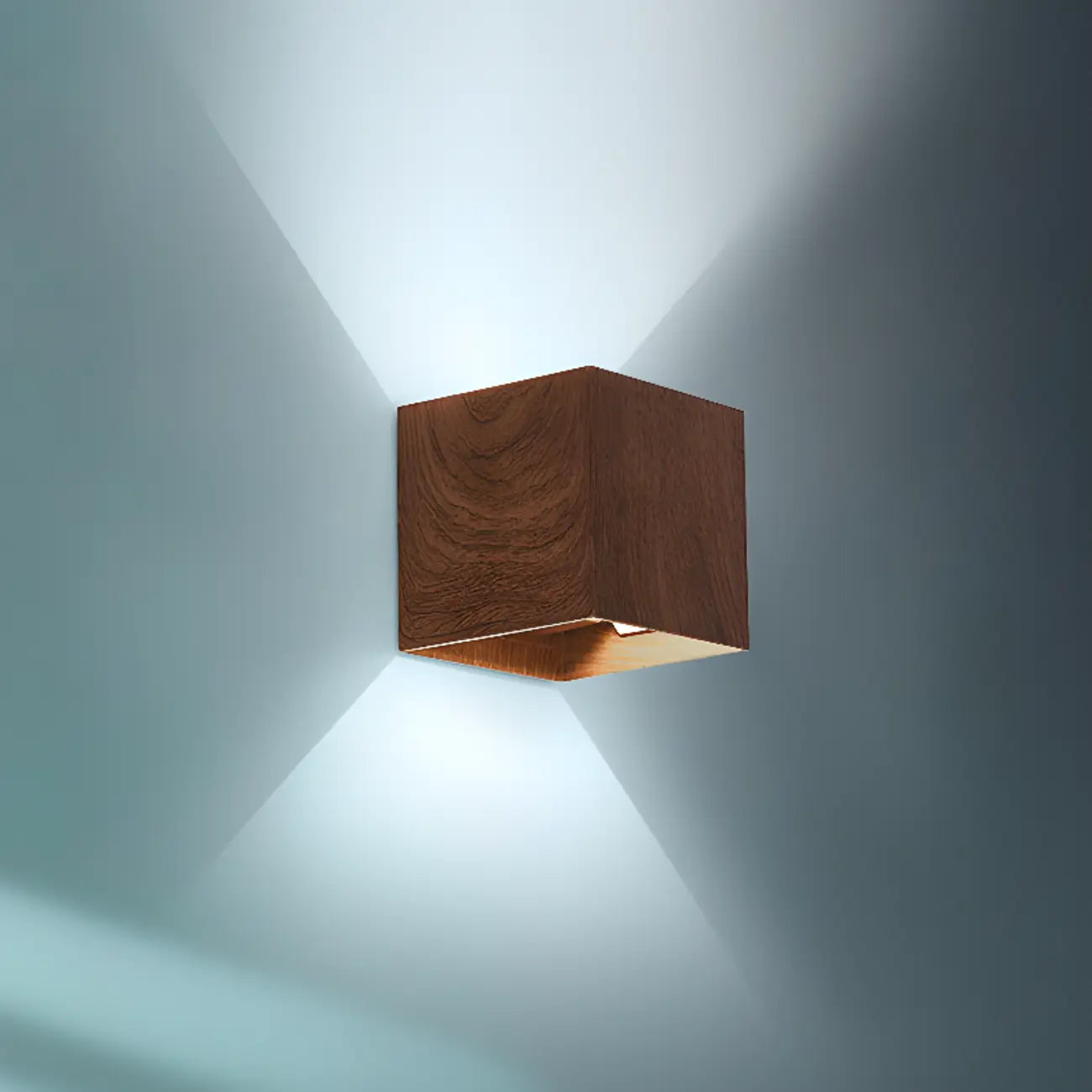 Applique murale géométrique en noyer à 2 lumières LED avec éclairage haut et bas
