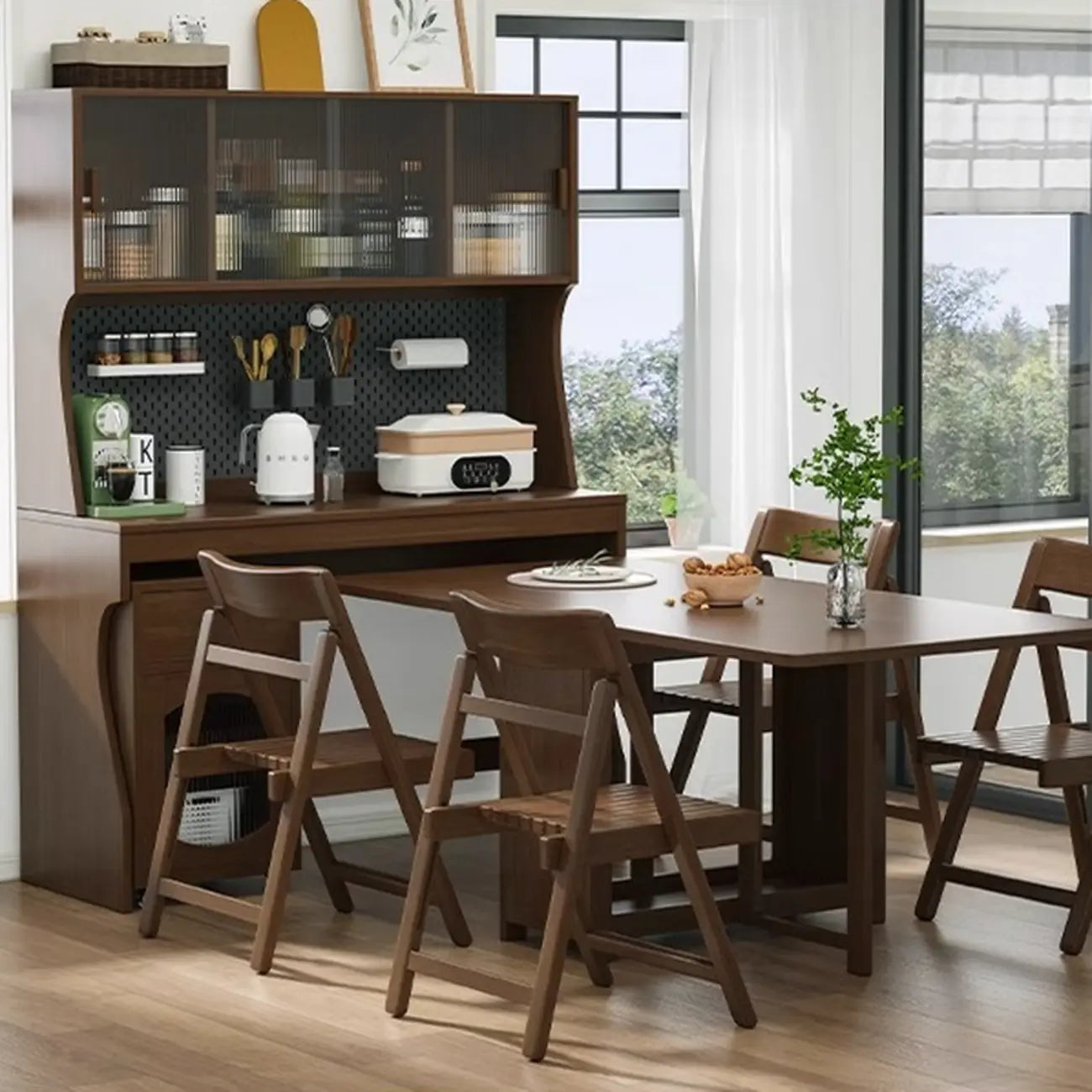 Buffet de cuisine mobile en bois naturel avec portes