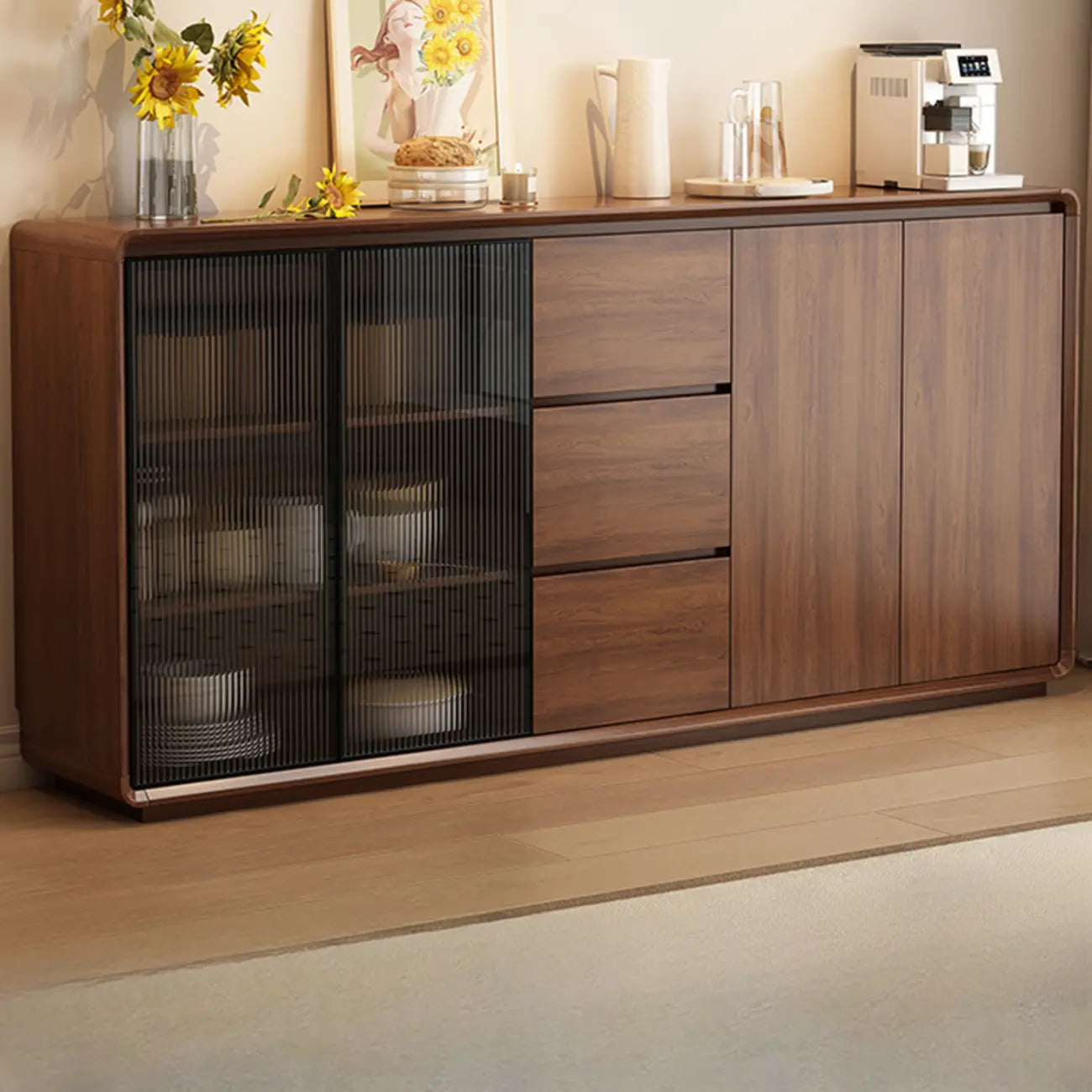 Buffet décontracté en bois couleur expresso avec tiroirs
