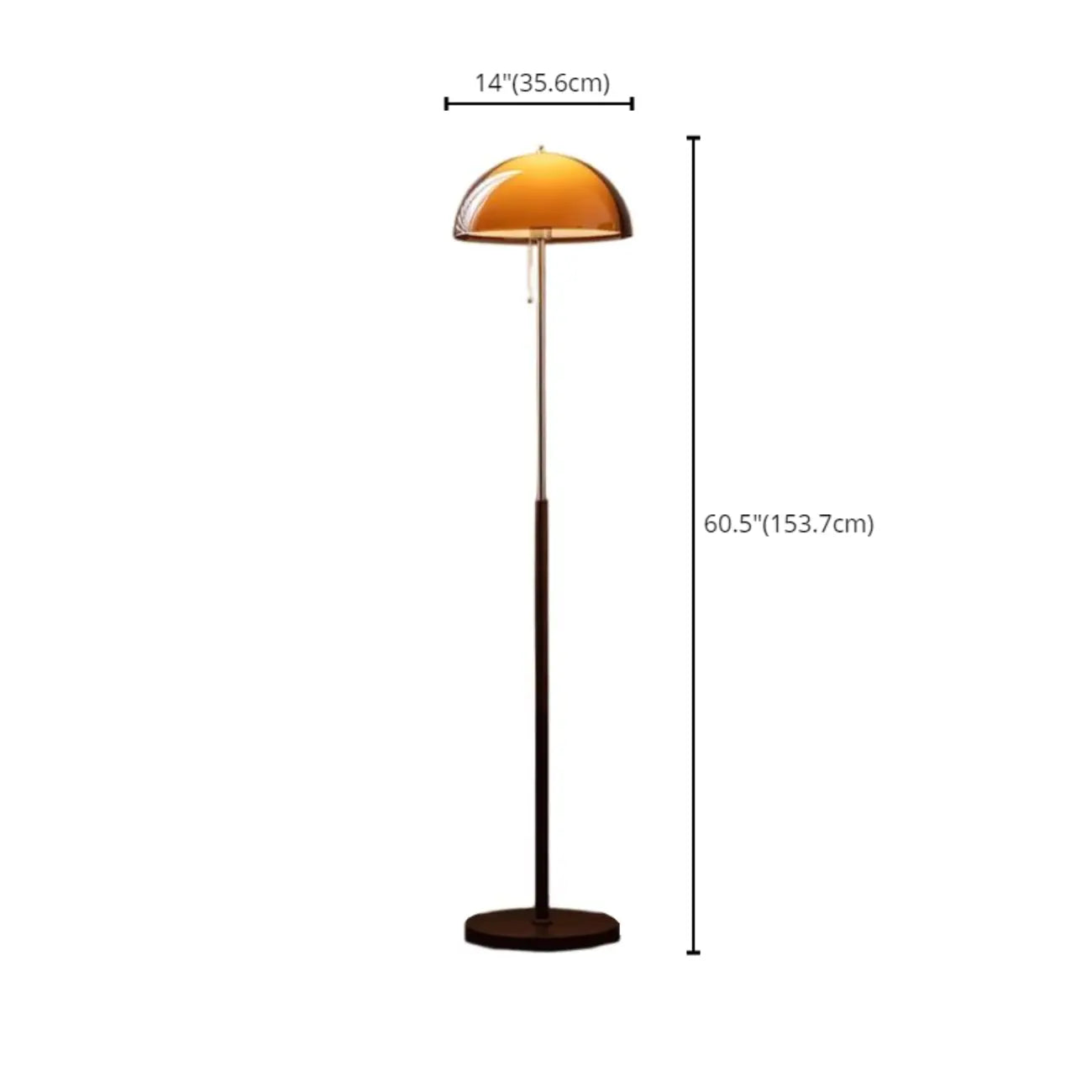 Lampadaire Art Déco à dôme orange en acrylique