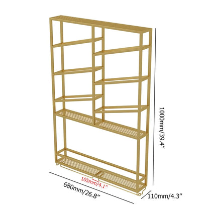Casier à vin mural industriel en métal doré avec porte-bouteilles