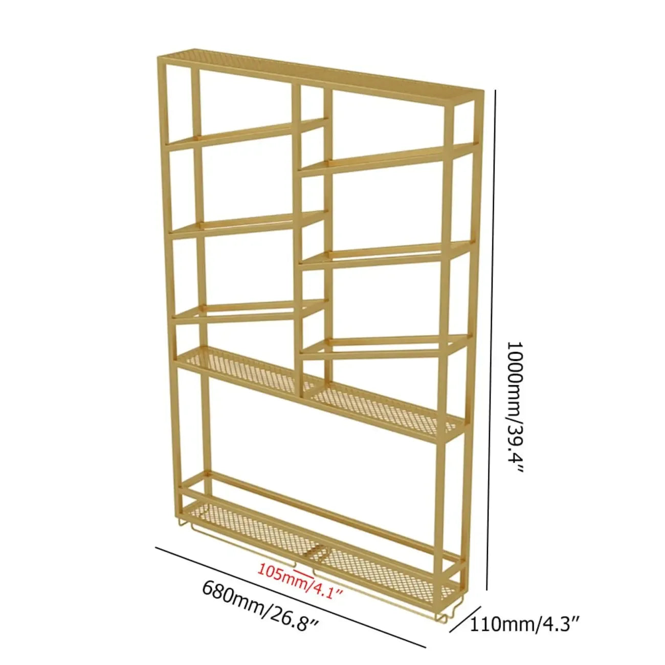 Casier à vin mural industriel en métal doré avec porte-bouteilles
