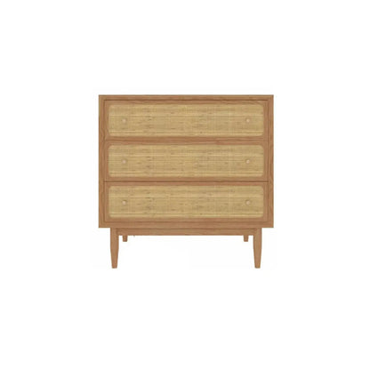 Commode tropicale en bois avec tiroirs et poignées dorées