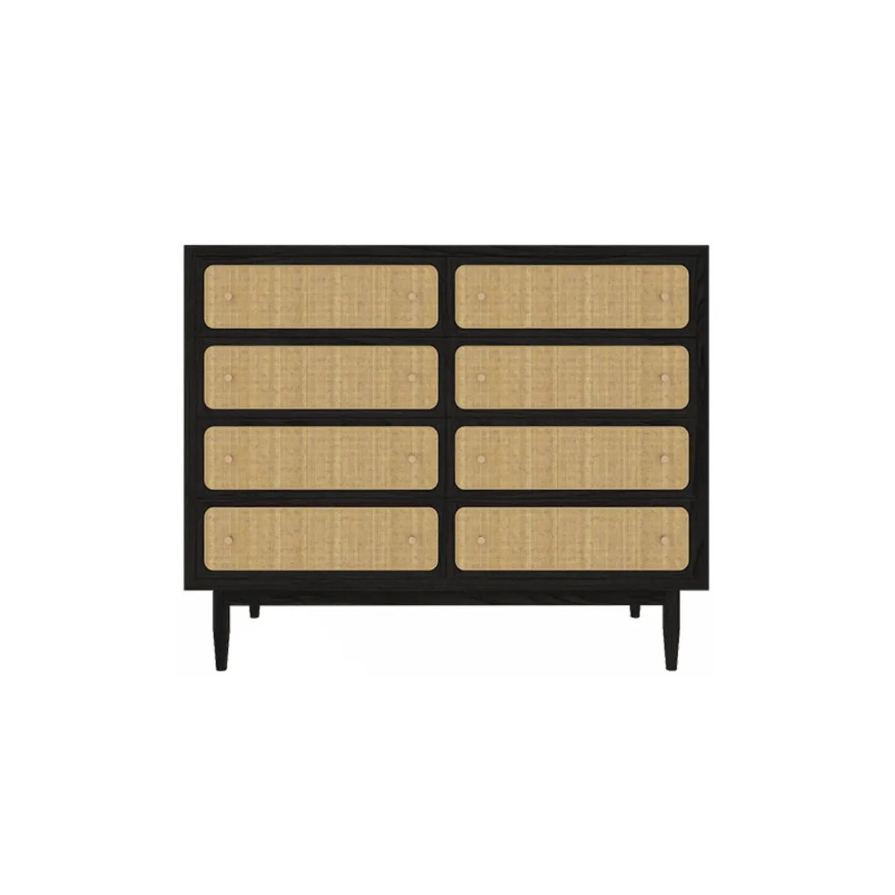 Commode tropicale en bois avec tiroirs et poignées dorées