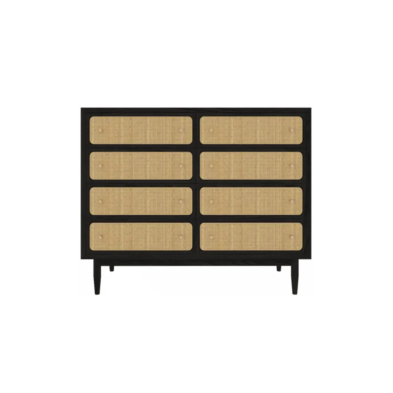 Commode tropicale en bois avec tiroirs et poignées dorées