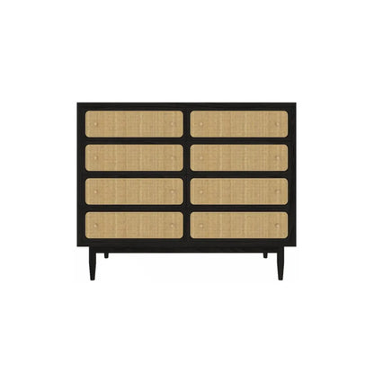 Commode tropicale en bois avec tiroirs et poignées dorées