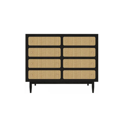 Commode tropicale en bois avec tiroirs et poignées dorées