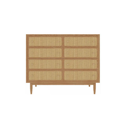 Commode tropicale en bois avec tiroirs et poignées dorées