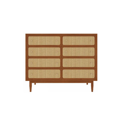 Commode tropicale en bois avec tiroirs et poignées dorées