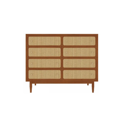 Commode tropicale en bois avec tiroirs et poignées dorées