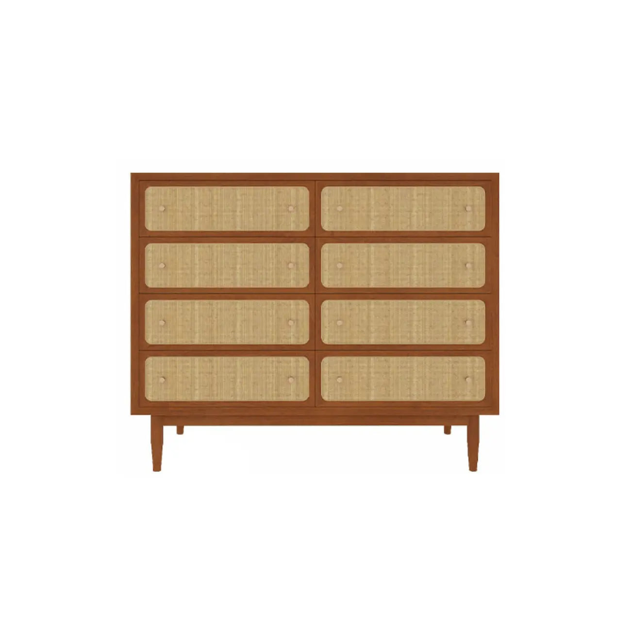 Commode tropicale en bois avec tiroirs et poignées dorées