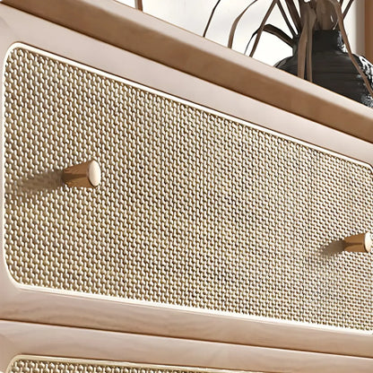 Commode tropicale en bois avec tiroirs et poignées dorées