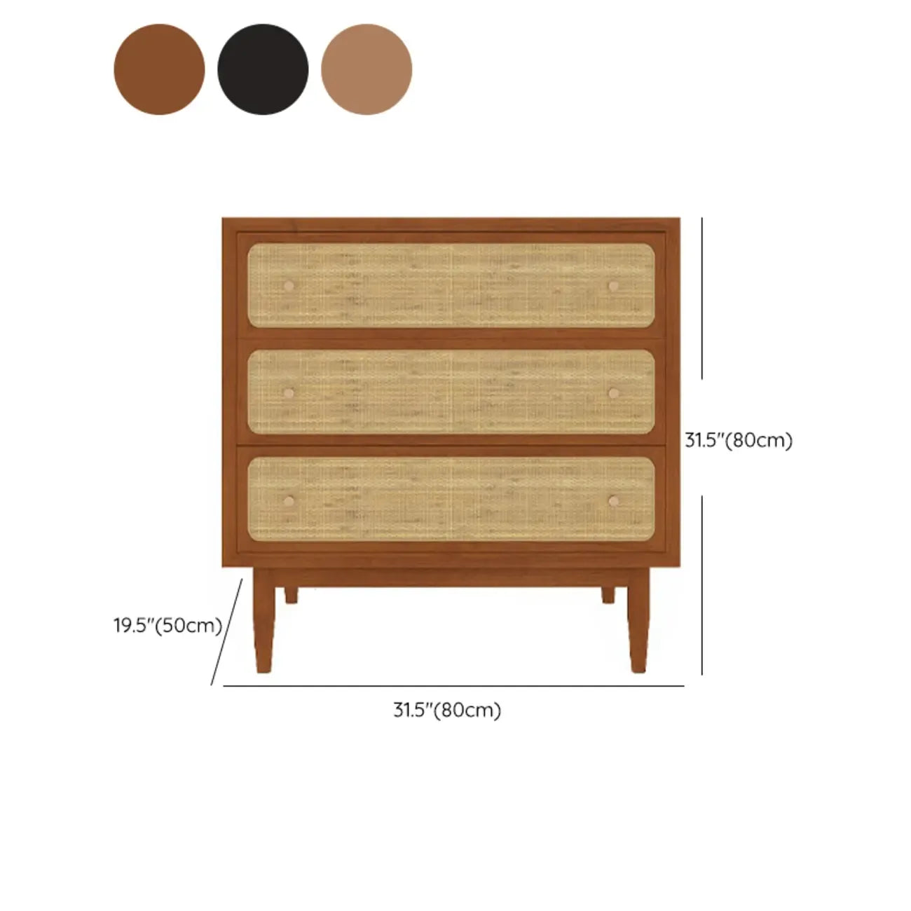 Commode tropicale en bois avec tiroirs et poignées dorées
