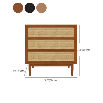 Commode tropicale en bois avec tiroirs et poignées dorées