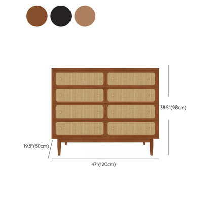 Commode tropicale en bois avec tiroirs et poignées dorées