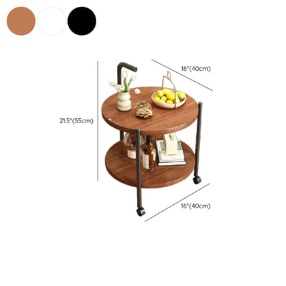Table basse ronde moderne en bois à deux niveaux avec roulettes et plateau