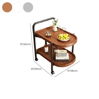Table basse ronde moderne en bois à deux niveaux avec roulettes et plateau