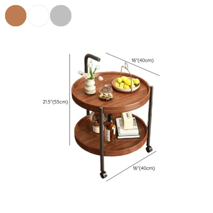 Table basse ronde moderne en bois à deux niveaux avec roulettes et plateau