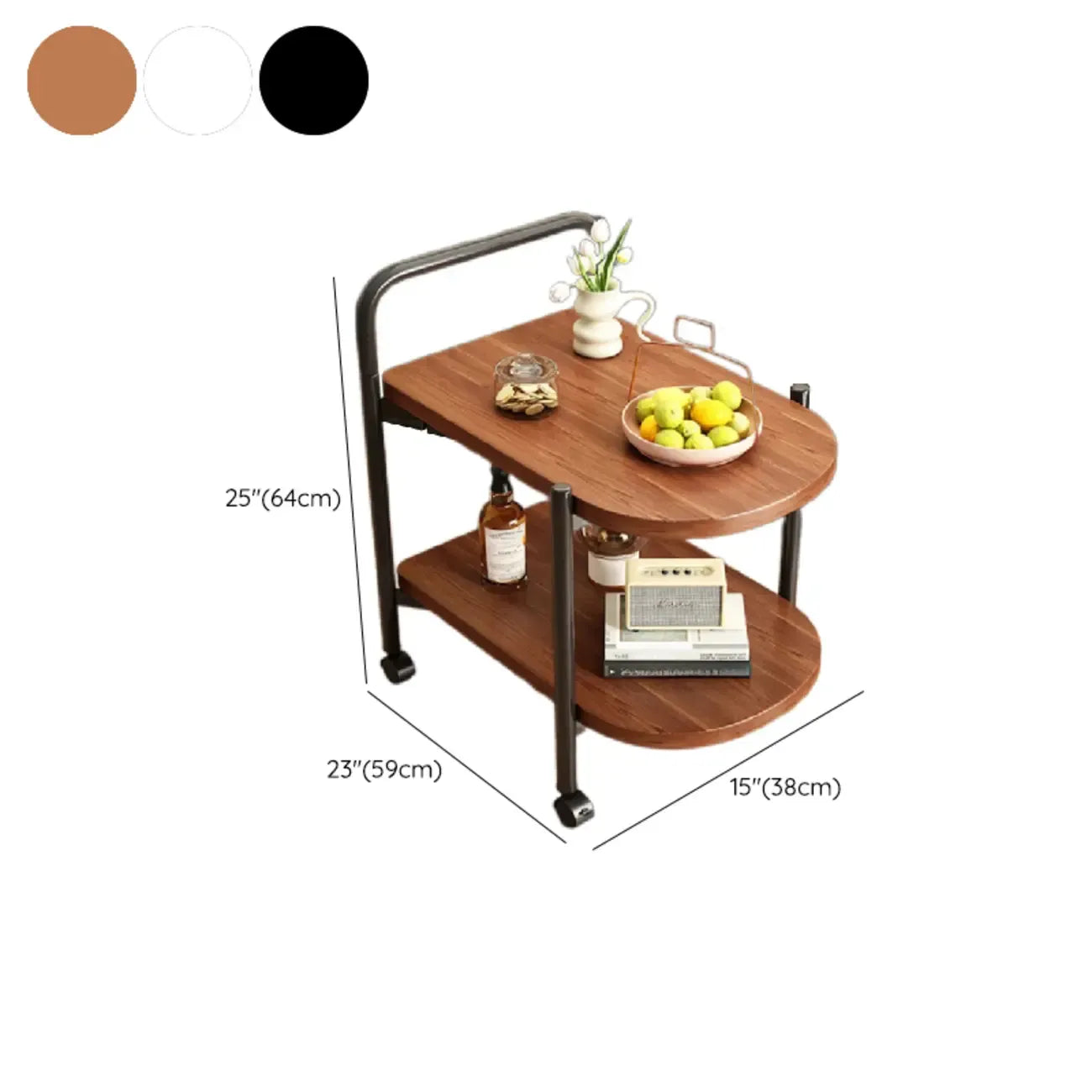 Table basse ronde moderne en bois à deux niveaux avec roulettes et plateau