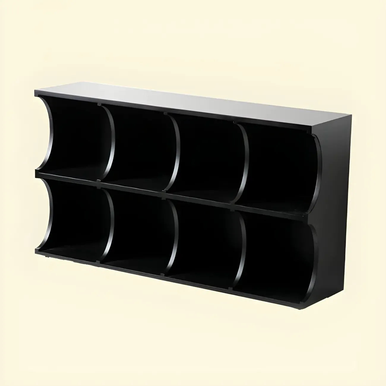 Vitrine rectangulaire en bois noir avec rangement ouvert