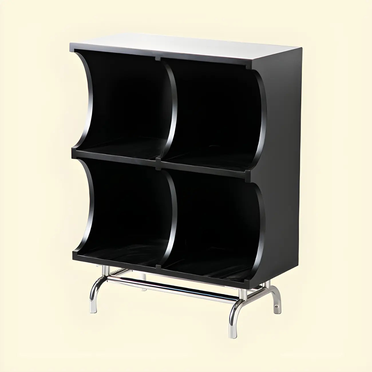 Vitrine rectangulaire en bois noir avec rangement ouvert