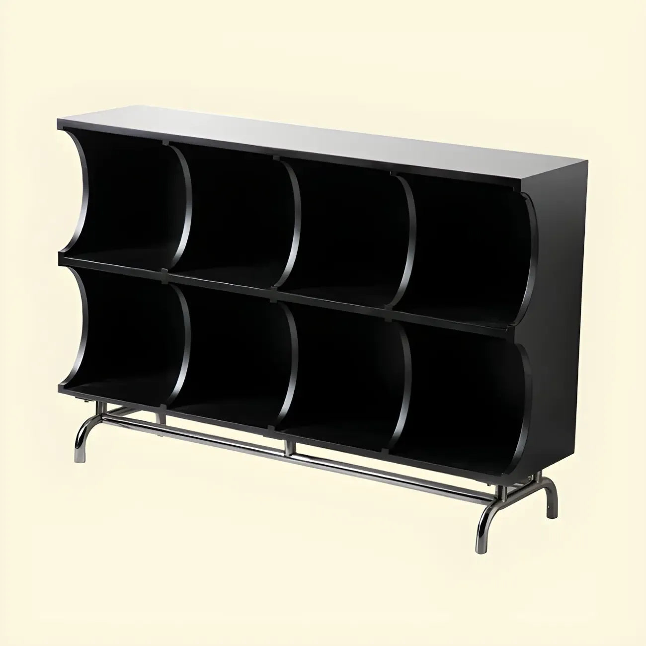 Vitrine rectangulaire en bois noir avec rangement ouvert