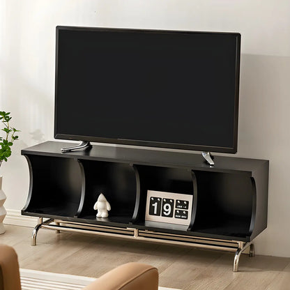 Vitrine rectangulaire en bois noir avec rangement ouvert