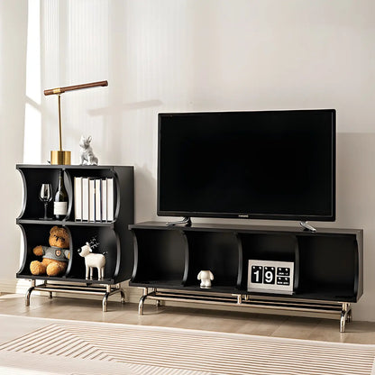 Vitrine rectangulaire en bois noir avec rangement ouvert