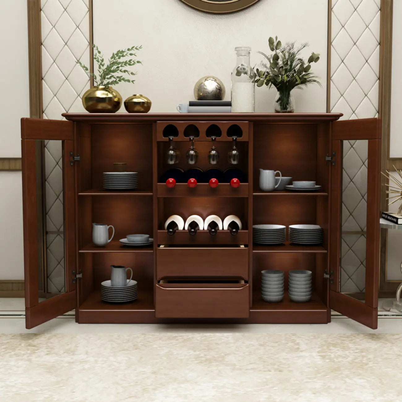 Meuble à vin classique en bois, autoportant, pour salon