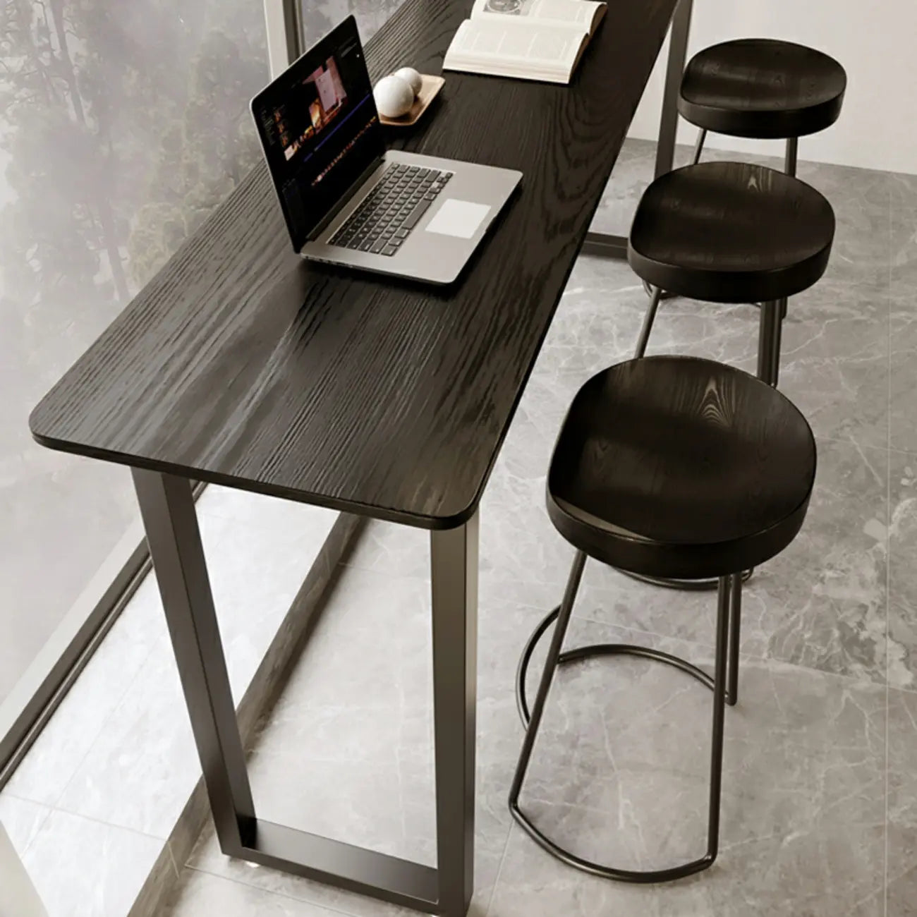 Élégante table de bar longue noire pour la maison et les cafés