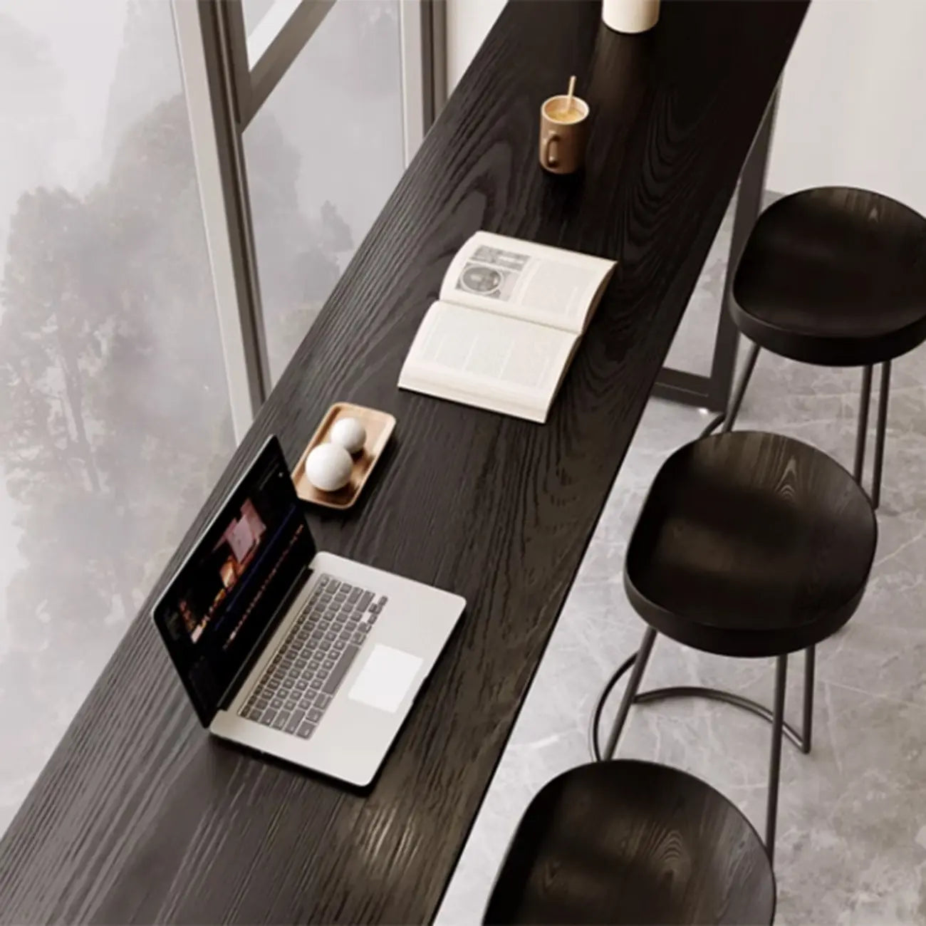 Élégante table de bar longue noire pour la maison et les cafés