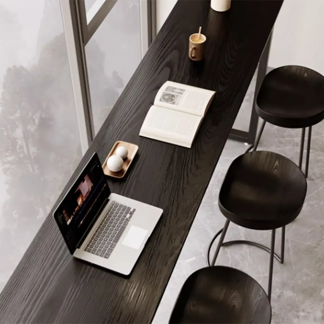 Élégante table de bar longue noire pour la maison et les cafés
