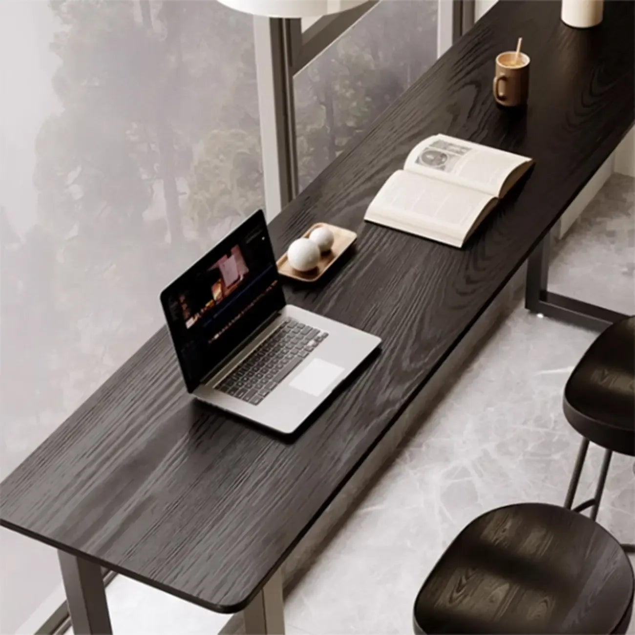 Élégante table de bar longue noire pour la maison et les cafés