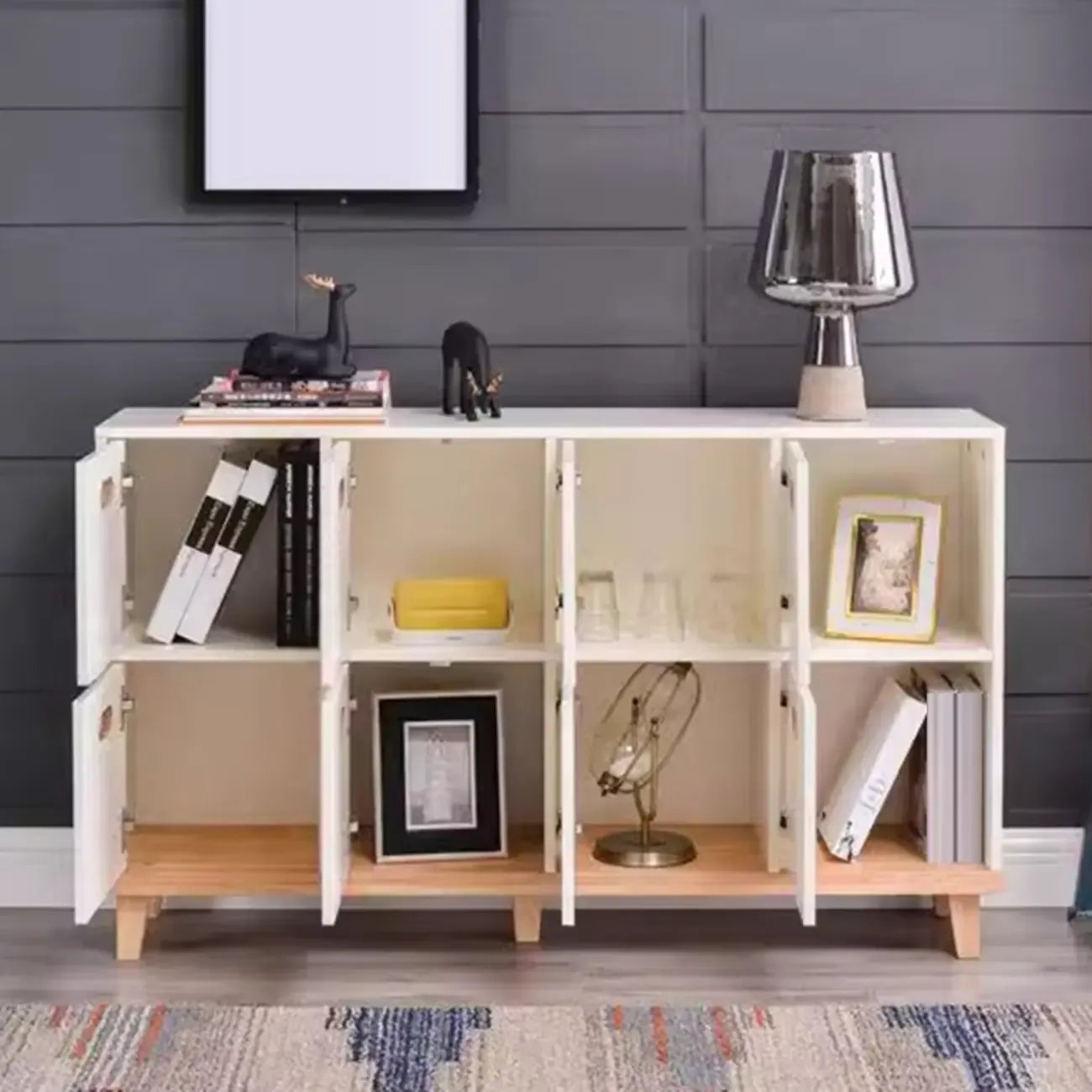 Armoire de rangement compartimentée en bois massif durable avec encoches