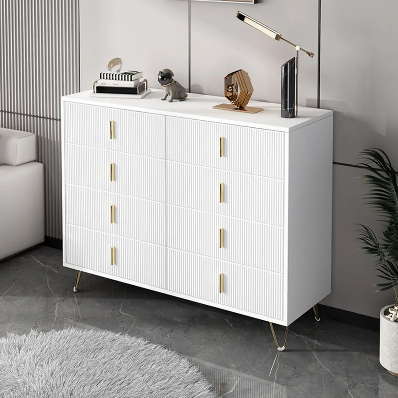 Coffre de rangement en bois à 4 pieds avec portes et tiroirs pour la maison