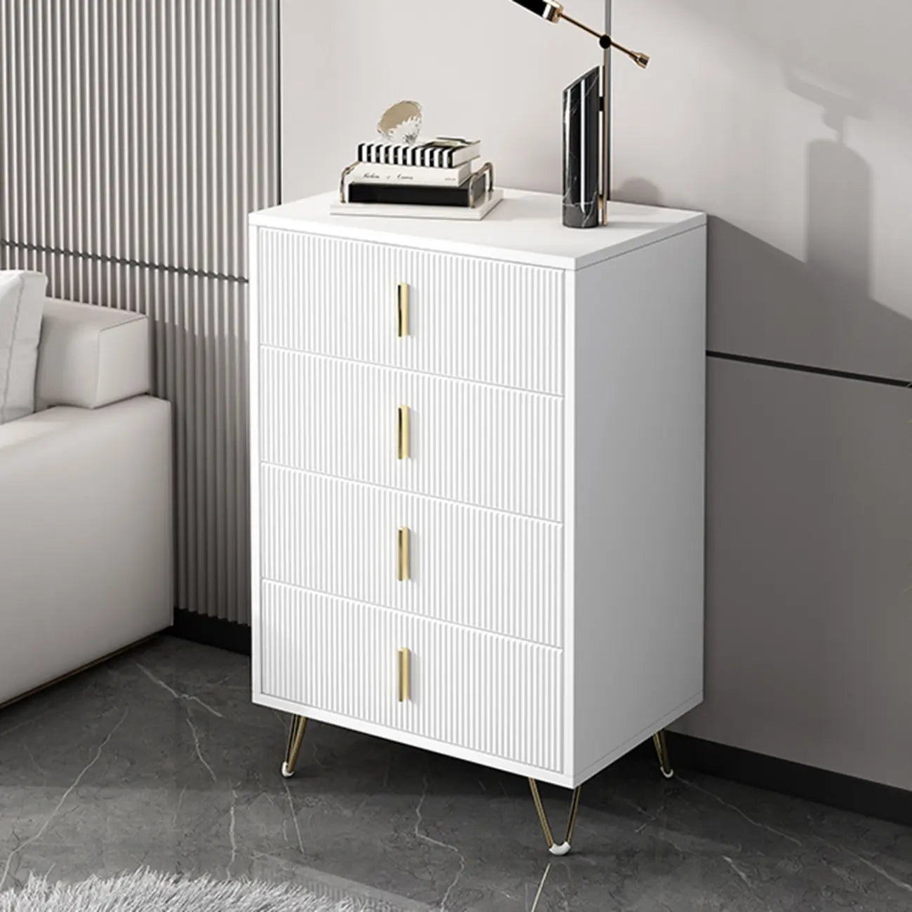 Coffre de rangement en bois à 4 pieds avec portes et tiroirs pour la maison