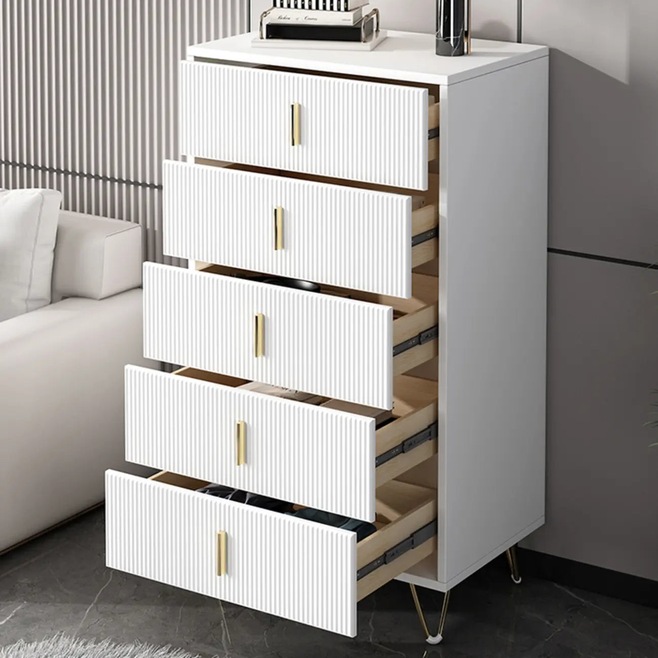 Coffre de rangement en bois à 4 pieds avec portes et tiroirs pour la maison