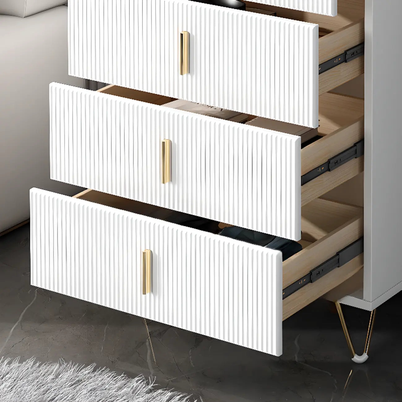 Coffre de rangement en bois à 4 pieds avec portes et tiroirs pour la maison