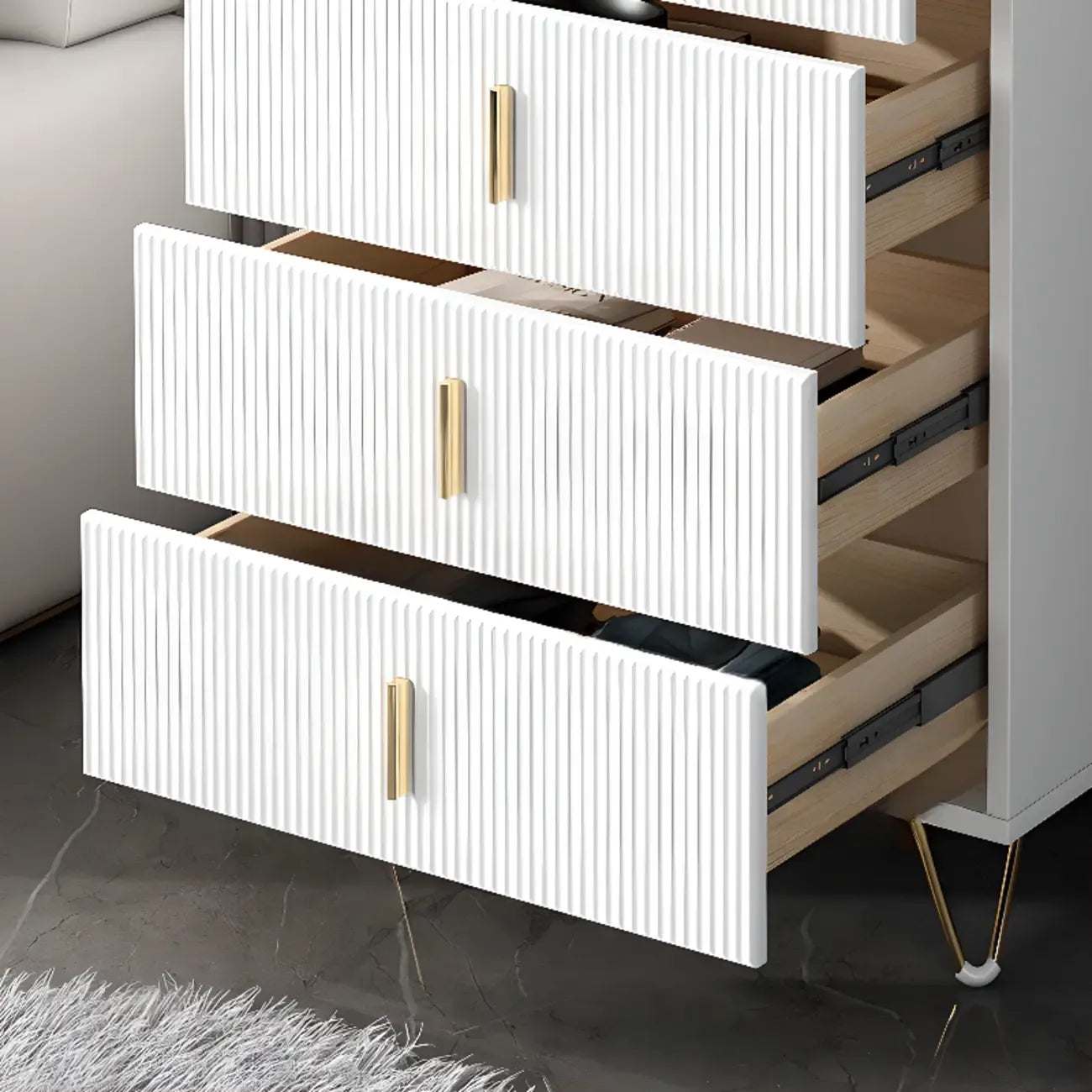 Coffre de rangement en bois à 4 pieds avec portes et tiroirs pour la maison